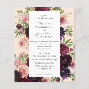 Flyer Budget Burgundy & Blush Floral Wedding on Pink