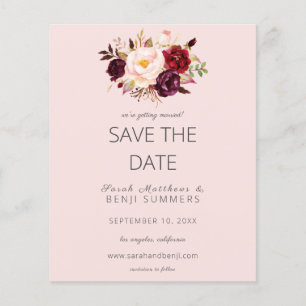 Flyer Budget Burgundy Marsa Floral Save the Date- Pink