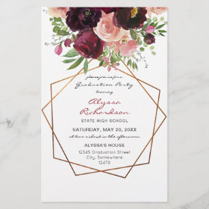 Flyer Budget Burgundy & Pink Floral Fr Grad Party MEDIUM