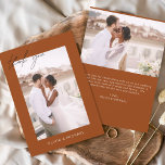 Flyer Budget Burnt Orange Wedding Photo Thank You Cards<br><div class="desc">Budget Burnt Orange Wedding Thank You Cards that have a photo on the front and back. The Thank you cards contain a modern hand lettered cursive script typography that are elegant,  simple and modern to use after you minimalist simple wedding day celebration.</div>