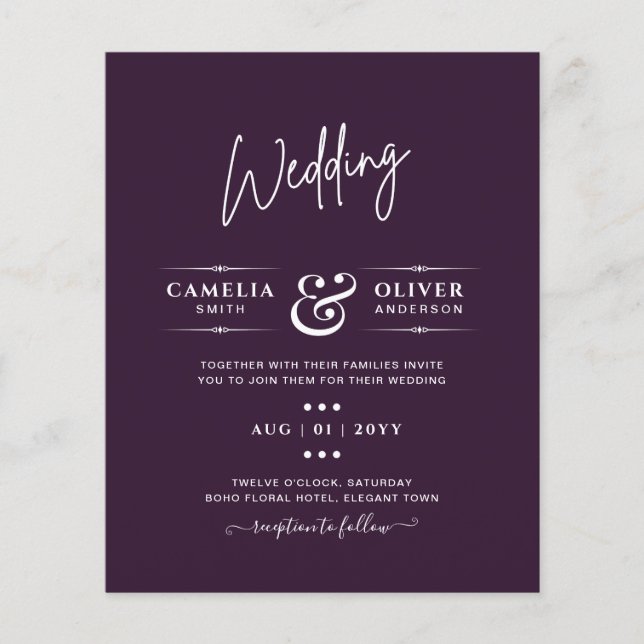 Flyer BUDGET Casamento PLUM PURPLE Monocromo Simples (Frente)