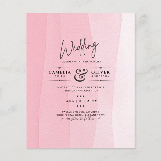 Flyer BUDGET Convites de casamento de madeira rosa-gelo  (Frente)