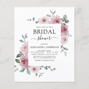 Flyer Budget Dusty Rose Pink Bridal Shower Floral