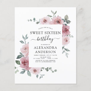 Flyer Budget Dusty Rose Pink Sweet Sixteen Birthday