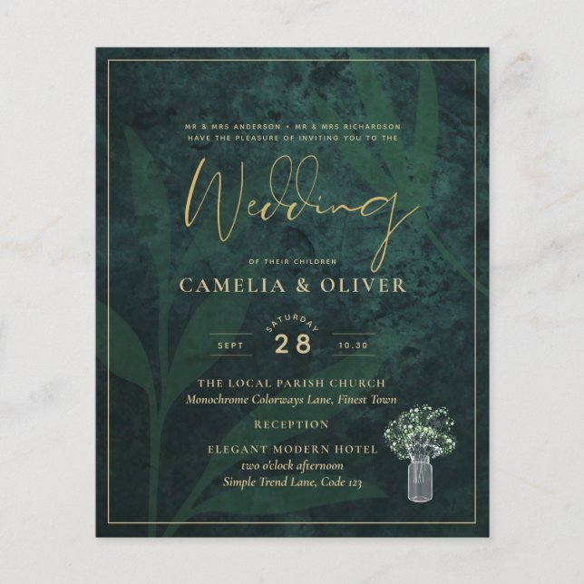 Flyer BUDGET EmeraldConvite de casamento Gypsophila Dour (Frente)