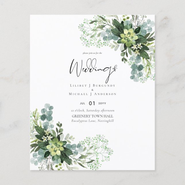 Flyer BUDGET Eucalyptus Greenery Foliage Casamento (Frente)