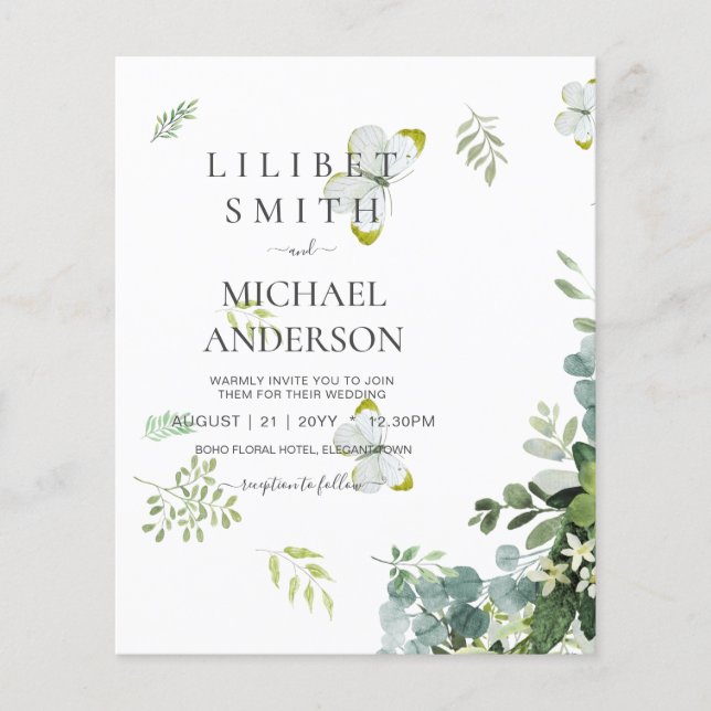 Flyer BUDGET Eucalyptus Greenery Leaf Botanical Weding (Frente)