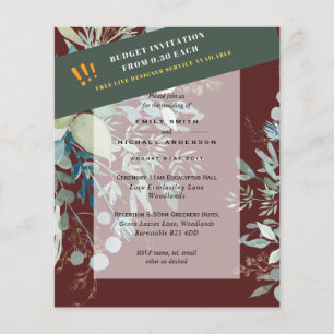 Flyer BUDGET EUCALYPTUS Greenery Leaves Wedding INVITES 