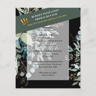 Flyer BUDGET EUCALYPTUS Greenery Leaves Wedding INVITES