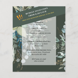 Flyer BUDGET EUCALYPTUS Greenery Leaves Wedding INVITES