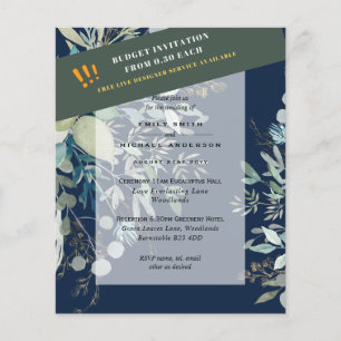 Flyer BUDGET EUCALYPTUS Greenery Leaves Wedding INVITES