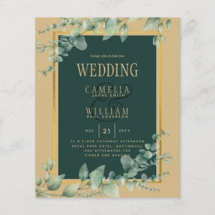 Flyer BUDGET Eucalyptus WEDDING GOLD QR CODE INVITE RSVP