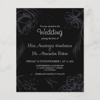 Flyer Budget/Floral/Black - Convite De Casamento. Folhet