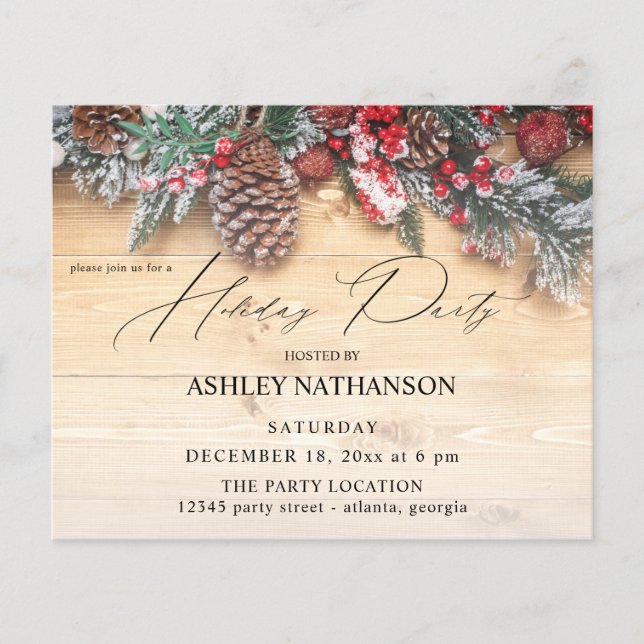 Flyer Budget Garland & Berries Rustic Holiday Party (Frente)