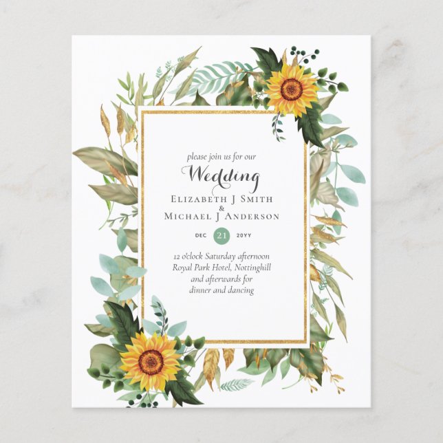 Flyer BUDGET Girassóis Eucalyptus Greenery Casamento (Frente)