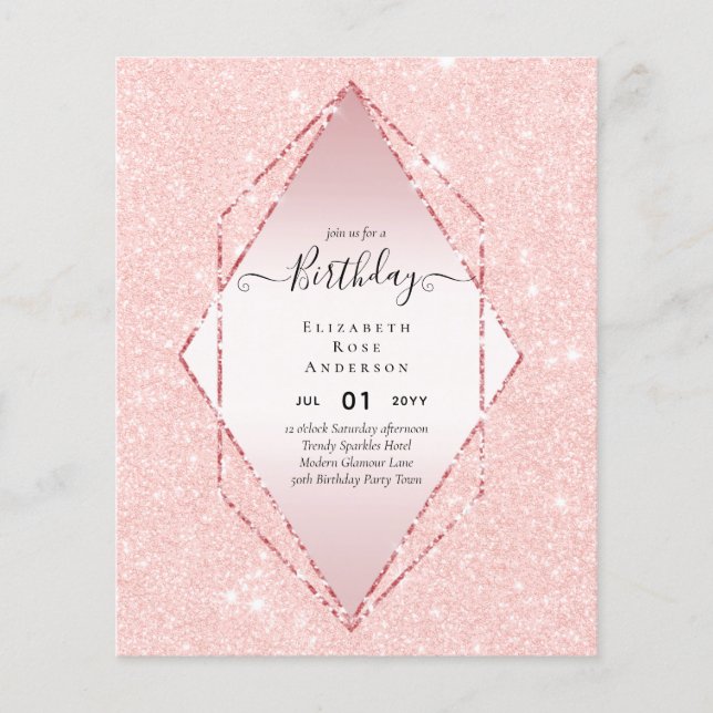 Flyer BUDGET Glitter Glam Foil Bonito Menina Qualquer Id (Frente)