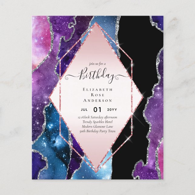 Flyer BUDGET Glitter Glam Foil Bonito Menina Qualquer Id (Frente)
