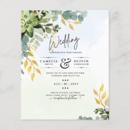 Flyer BUDGET Greenery Dourado Eucalyptus deixa casamento