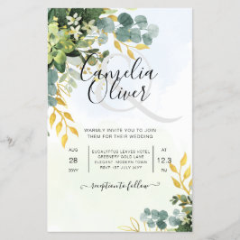 Flyer BUDGET Greenery Dourado Eucalyptus deixa casamento