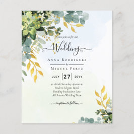 Flyer BUDGET Greenery Dourado Eucalyptus deixa casamento