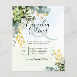Flyer BUDGET Greenery Dourado Eucalyptus deixa casamento