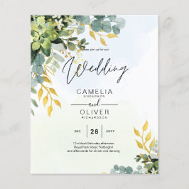 Flyer BUDGET Greenery Dourado Eucalyptus deixa casamento