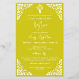 Flyer Budget Invitation Floral Cross Baptism Yellow