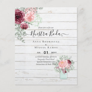Flyer BUDGET Nuestra BODA Burgundy Casamento Floral Rosa