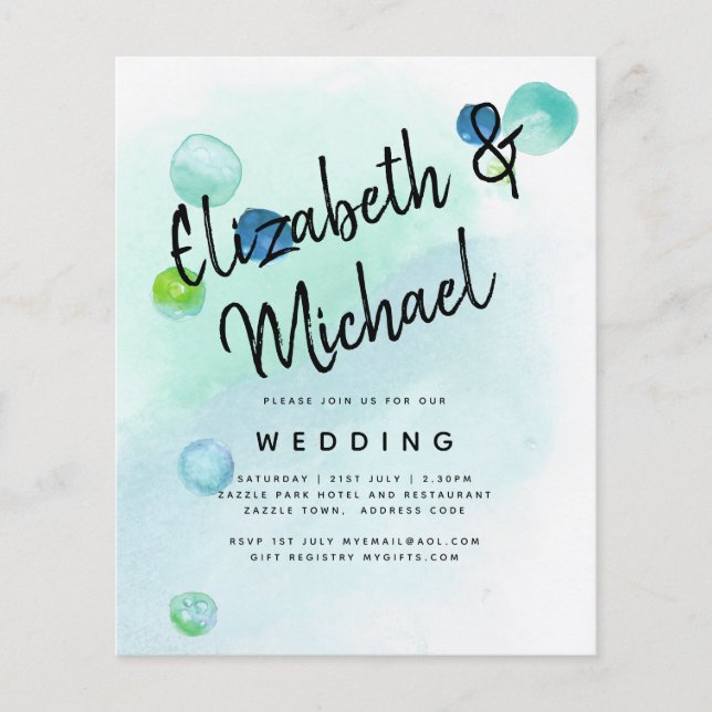 Flyer BUDGET Ocean Sea Glass Teal Blue Weding INV (Frente)