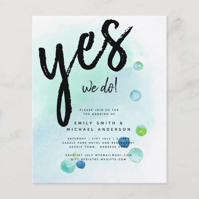 Flyer BUDGET Ocean Sea Glass Teal Blue Weding INV (Frente)