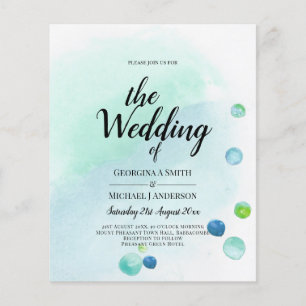 Flyer BUDGET Ocean Sea Glass Teal Blue Weding INV