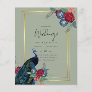 Flyer BUDGET Peacock Blue Burgundy Casamento outono de i