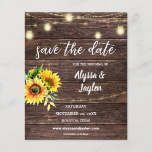 Flyer Budget Photo Sunflower Wood & Lights Save the Date