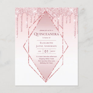 Flyer BUDGET Quinceanera Derrubando Glitter Glamor Invit