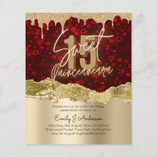 Flyer BUDGET Red Gold Foil Glitter Quinceanera 15
