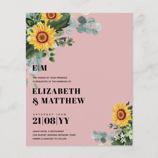 Flyer BUDGET Rustic Sunflower Texto Moderno Casamento (Frente)