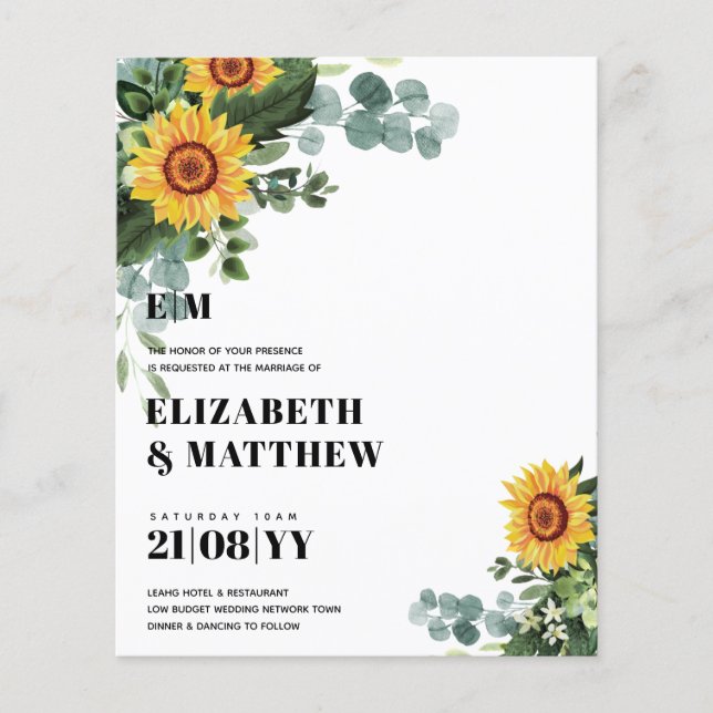 Flyer BUDGET Rustic Sunflower Texto Moderno Casamento (Frente)