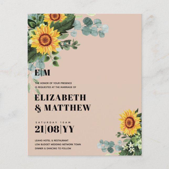 Flyer BUDGET Rustic Sunflower Texto Moderno Casamento (Frente)