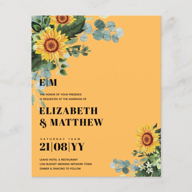 Flyer BUDGET Rustic Sunflower Texto Moderno Casamento (Frente)