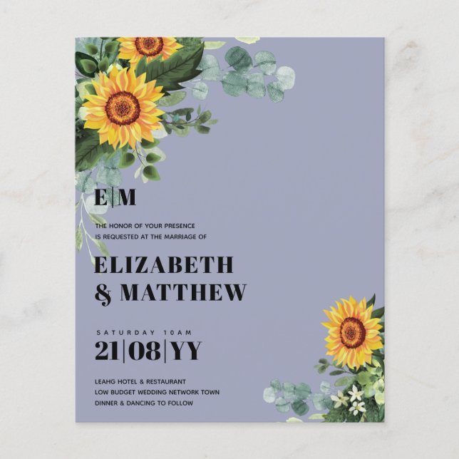 Flyer BUDGET Rustic Sunflower Texto Moderno Casamento (Frente)