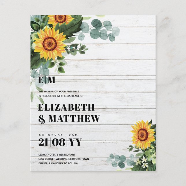 Flyer BUDGET Rustic Sunflower Texto Moderno Casamento (Frente)
