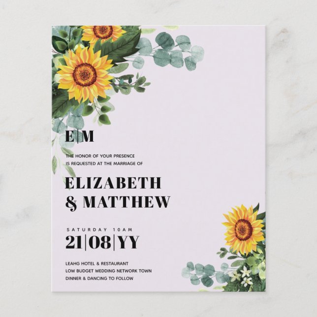 Flyer BUDGET Rustic Sunflower Texto Moderno Casamento (Frente)