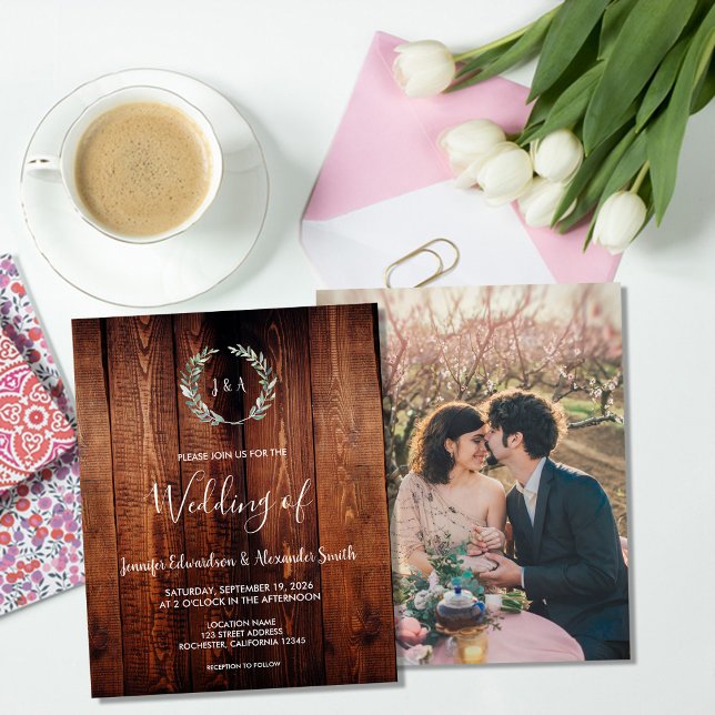 Flyer Budget rustic watercolor leaves wedding invitation (Budget rustic watercolor leaves wedding invitation flyer. For your rustic country wedding.)