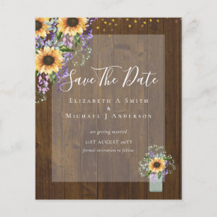 Flyer BUDGET SAVE THE DATES Rustic Sunflowers Purple