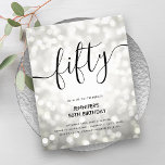 Flyer BUDGET Silver Glitter Lights 50th Birthday Invite<br><div class="desc">O Elegante Glam Silver Glitter Luz 50º Aniversário,  modelo de convite com luzes cintilantes e scripts modernos de tipografia.</div>