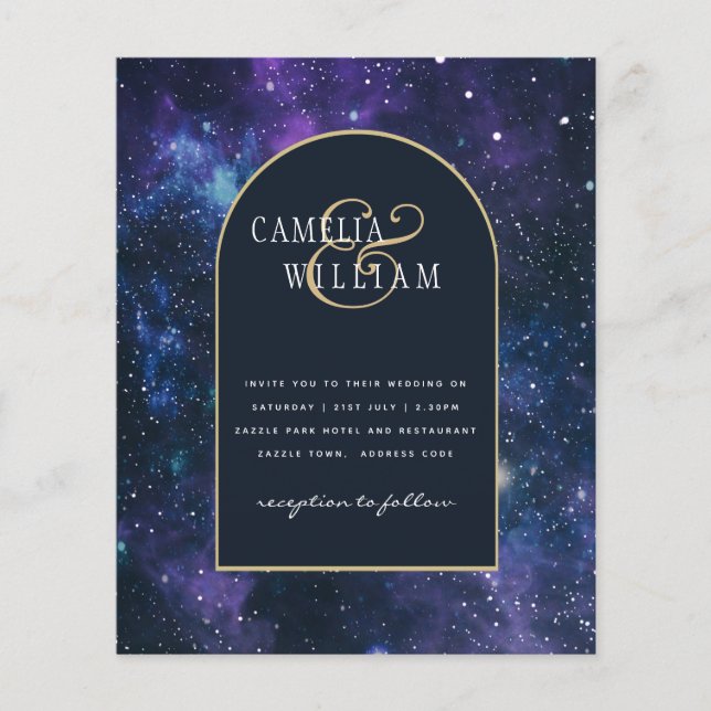 Flyer BUDGET Starry Night Purple Blue Convite de casamen (Frente)