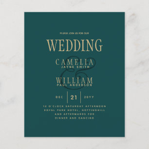 Flyer BUDGET TEAL Convite de casamento monocromático ver