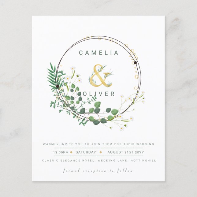 Flyer BUDGET Todos-em-1 Verde Dourada Wreath QR Code Cas (Frente)