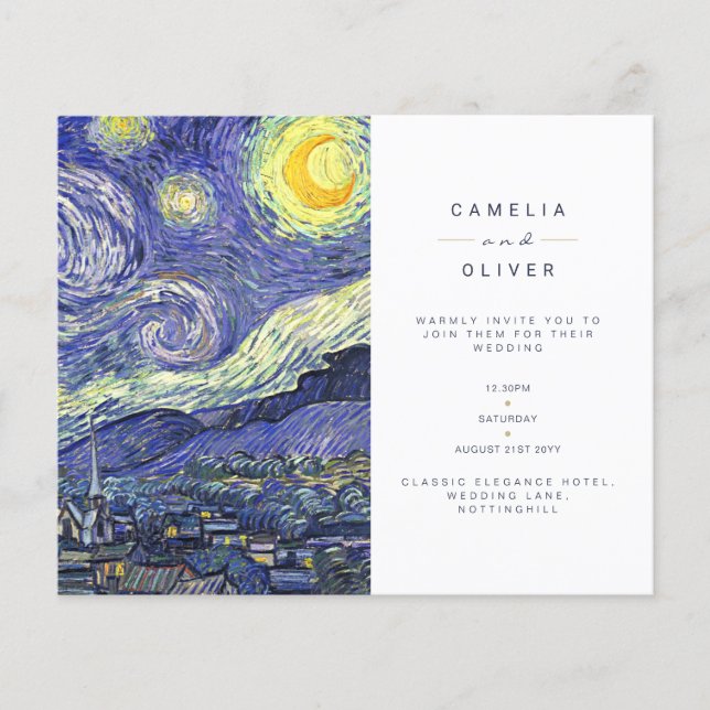 Flyer BUDGET Van Gough Starry Night Convite de casamento (Frente)