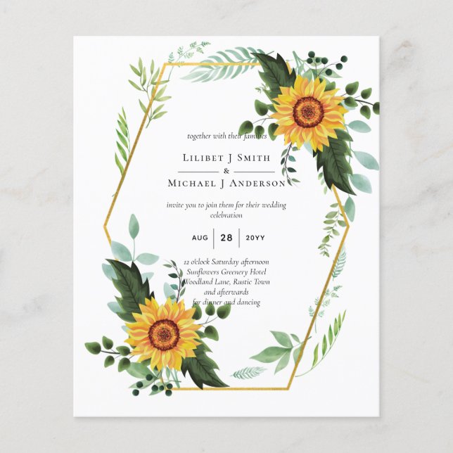 Flyer BUDGET Watercolor SUNFLOWERS Casamento verde (Frente)